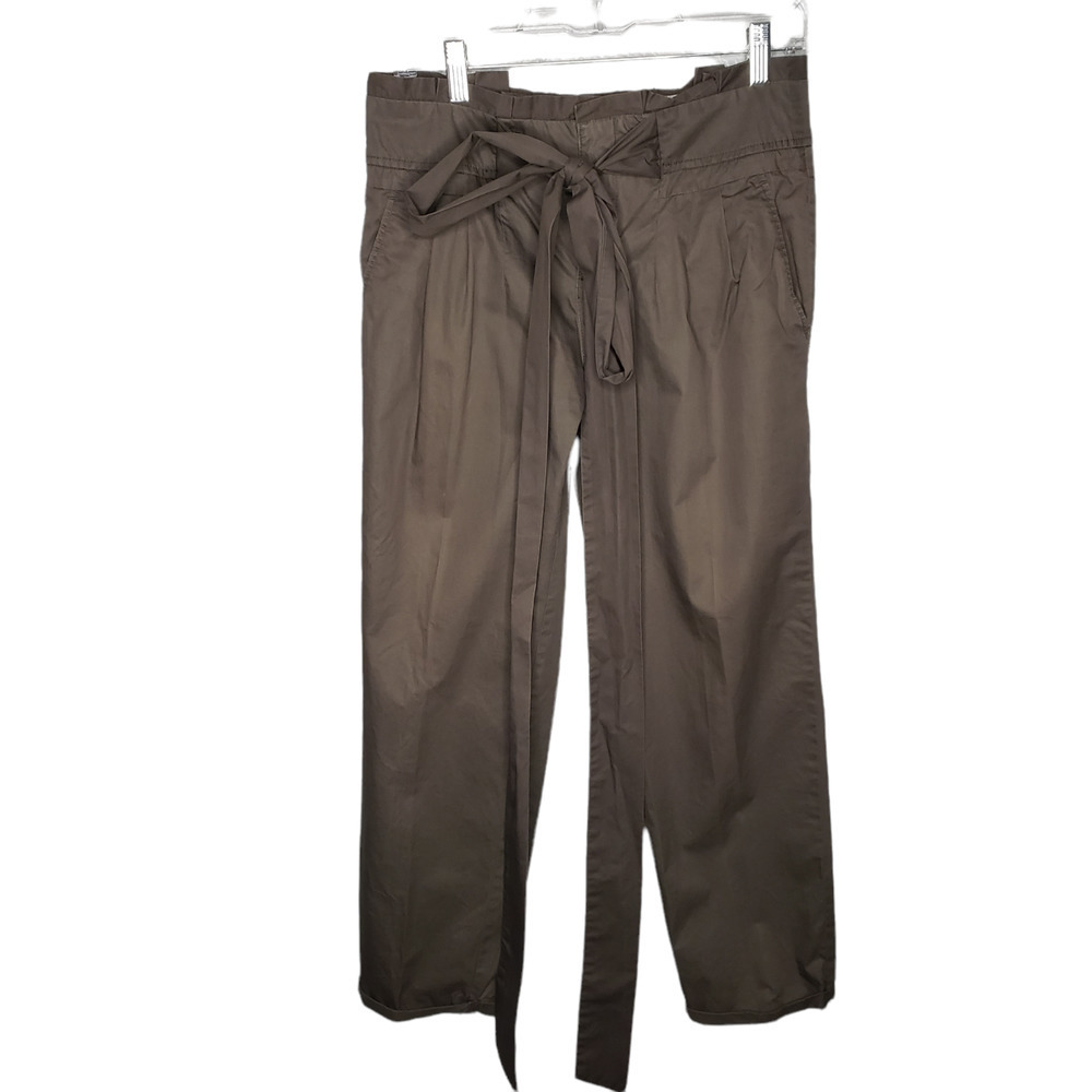 Cartonnier Womens sz 2 Paper Bag Waist Ankle Pant olive green Anthropologie